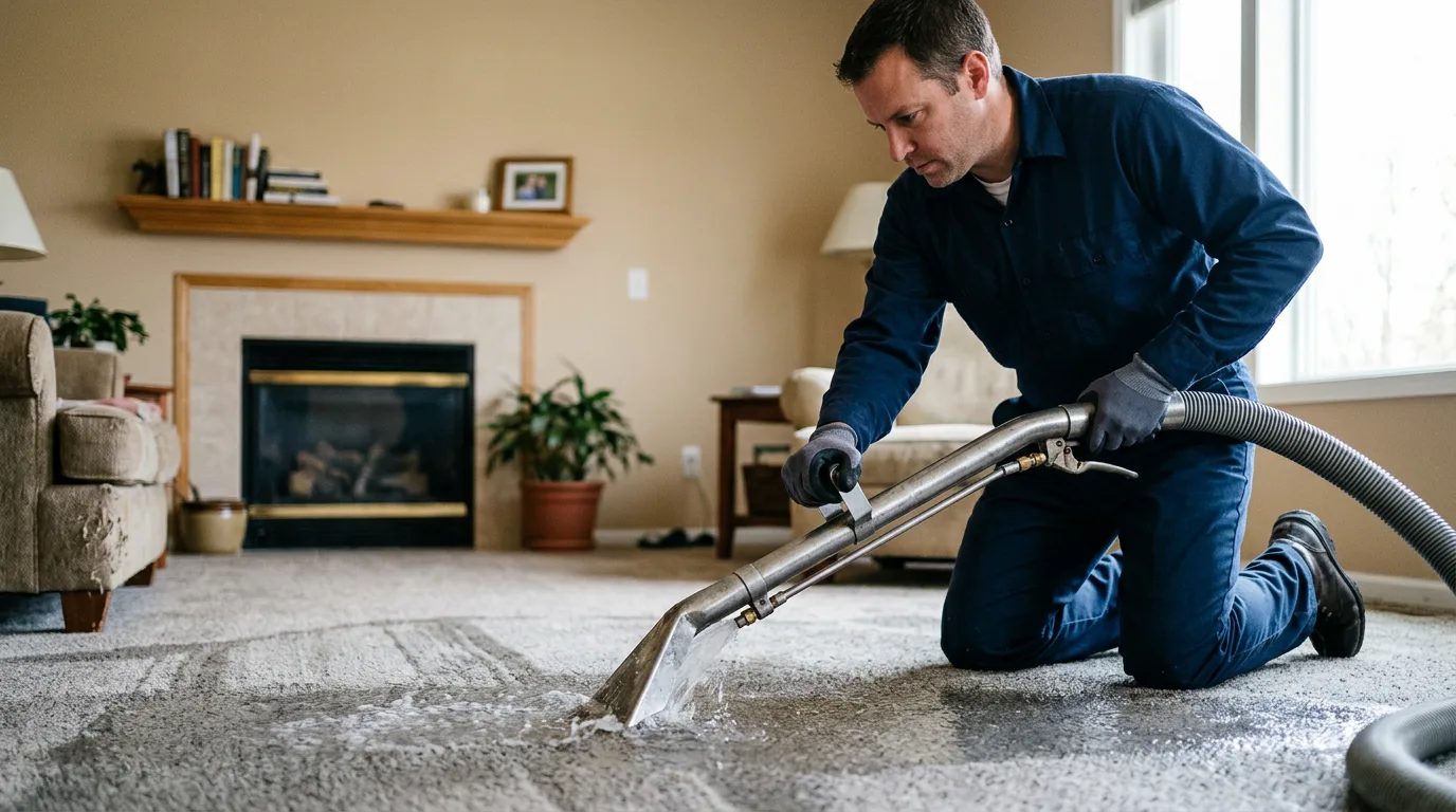 Water damage restoration technician working near Bellwood, IL